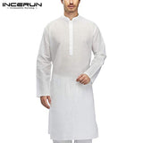 INCERUN Casual Cotton Men Shirt Indian Kurta Suit Long Sleeve Stand Collar Long Tops Men Islamic Muslim Clothes Pakistan Shirts