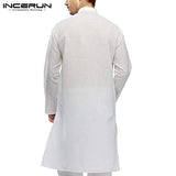 INCERUN Casual Cotton Men Shirt Indian Kurta Suit Long Sleeve Stand Collar Long Tops Men Islamic Muslim Clothes Pakistan Shirts