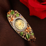 Hot 2019 New Arrival Women Bangle Crystal Flower Bracelet Quartz