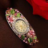 Hot 2019 New Arrival Women Bangle Crystal Flower Bracelet Quartz