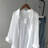 Cotton Casual White Long Blouse Women 2018 Spring Women Long Sleeve White Shirts Blouse High quality loose Blouse Tops