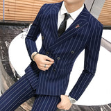 Men's One-Button Designer Suits Plaid Tuxedos 3-Piece Set Wedding Prom Party stripe Suit