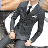 Men's One-Button Designer Suits Plaid Tuxedos 3-Piece Set Wedding Prom Party stripe Suit