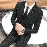 Men's One-Button Designer Suits Plaid Tuxedos 3-Piece Set Wedding Prom Party stripe Suit