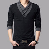 TFETTERS Brand Autumn Fashion Men T-shirt T-Shirt Men Patchwork V-Neck Long Sleeve Slim Fit T-Shirt Cotton Plus Size 4XL