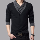 TFETTERS Brand Autumn Fashion Men T-shirt T-Shirt Men Patchwork V-Neck Long Sleeve Slim Fit T-Shirt Cotton Plus Size 4XL