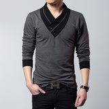TFETTERS Brand Autumn Fashion Men T-shirt T-Shirt Men Patchwork V-Neck Long Sleeve Slim Fit T-Shirt Cotton Plus Size 4XL