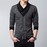 TFETTERS Brand Autumn Fashion Men T-shirt T-Shirt Men Patchwork V-Neck Long Sleeve Slim Fit T-Shirt Cotton Plus Size 4XL