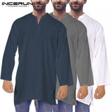 Brand Kurta Men Shirts Robe Long Sleeve Dress Kurta Suits Loose Baggy Pakistani Islamic Indian Multi-Color 5XL Basic Men Clothes