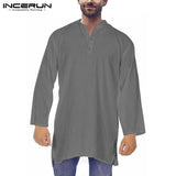 Brand Kurta Men Shirts Robe Long Sleeve Dress Kurta Suits Loose Baggy Pakistani Islamic Indian Multi-Color 5XL Basic Men Clothes