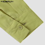 2019 Men Shirt Solid Lapel Neck Long Sleeve Pockets Vintage Pakistan Muslim Clothing Long Shirts Men INCERUN Indian Kurta Suit