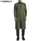 INCERUN 2019 Cotton Vintage Men Shirt Stand Collar Long Sleeve Button Long Shirts Men Pakistani Muslim Clothes Indian Kurta Suit