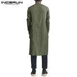INCERUN 2019 Cotton Vintage Men Shirt Stand Collar Long Sleeve Button Long Shirts Men Pakistani Muslim Clothes Indian Kurta Suit