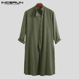 INCERUN 2019 Cotton Vintage Men Shirt Stand Collar Long Sleeve Button Long Shirts Men Pakistani Muslim Clothes Indian Kurta Suit