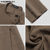 INCERUN 2019 Cotton Vintage Men Shirt Stand Collar Long Sleeve Button Long Shirts Men Pakistani Muslim Clothes Indian Kurta Suit