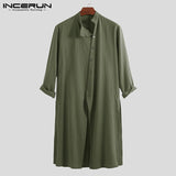 INCERUN 2019 Cotton Vintage Men Shirt Stand Collar Long Sleeve Button Long Shirts Men Pakistani Muslim Clothes Indian Kurta Suit