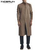 INCERUN 2019 Cotton Vintage Men Shirt Stand Collar Long Sleeve Button Long Shirts Men Pakistani Muslim Clothes Indian Kurta Suit