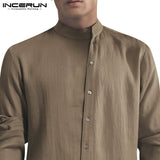 INCERUN 2019 Cotton Vintage Men Shirt Stand Collar Long Sleeve Button Long Shirts Men Pakistani Muslim Clothes Indian Kurta Suit