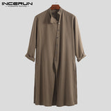 INCERUN 2019 Cotton Vintage Men Shirt Stand Collar Long Sleeve Button Long Shirts Men Pakistani Muslim Clothes Indian Kurta Suit