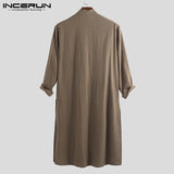 INCERUN 2019 Cotton Vintage Men Shirt Stand Collar Long Sleeve Button Long Shirts Men Pakistani Muslim Clothes Indian Kurta Suit