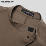 INCERUN 2019 Cotton Vintage Men Shirt Stand Collar Long Sleeve Button Long Shirts Men Pakistani Muslim Clothes Indian Kurta Suit