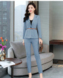 New 2019 office lady style fashion solid color patchwork slim fit suit women women's clothing womens suits with belt TXF11