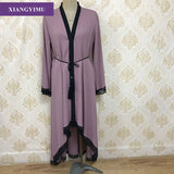F806 Fashion Muslim Womens Lace Robe Ramadan Clothing Kimono Islamic Lace Splicing Long Coat Middle East Long Robe Abaya Femme