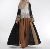 Black Laser Cut Flower Muslim Dress Abaya Islamic Women Malaysia Jilbab Djellaba Robe Musulmane Turkish Baju Open Kimono Kaftan