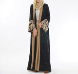 Black Laser Cut Flower Muslim Dress Abaya Islamic Women Malaysia Jilbab Djellaba Robe Musulmane Turkish Baju Open Kimono Kaftan