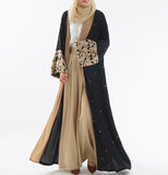 Black Laser Cut Flower Muslim Dress Abaya Islamic Women Malaysia Jilbab Djellaba Robe Musulmane Turkish Baju Open Kimono Kaftan