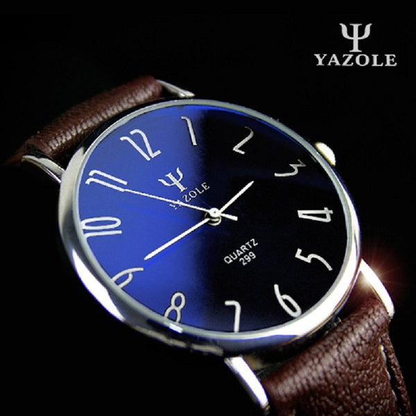 Watch Men Casual Business Leather Strap Watches Classic Ultra-thin Blue Glass