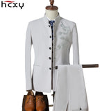 2019  autumn Mens blazer Suit Jacket 3 pieces Set (Coat + vest + pants) Male blazers slim fit fashion Mens coat Wedding dress
