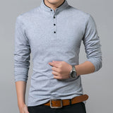 T-Shirt Men Cotton T Shirt Full Sleeve t-shirt Men Solid Color T-shirts tops&tees Mandarin Collar Long Shirt
