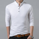 T-Shirt Men Cotton T Shirt Full Sleeve t-shirt Men Solid Color T-shirts tops&tees Mandarin Collar Long Shirt
