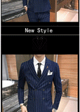 Men's One-Button Designer Suits Plaid Tuxedos 3-Piece Set Wedding Prom Party stripe Suit
