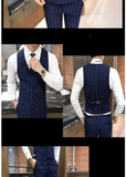Men's One-Button Designer Suits Plaid Tuxedos 3-Piece Set Wedding Prom Party stripe Suit