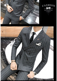 Men's One-Button Designer Suits Plaid Tuxedos 3-Piece Set Wedding Prom Party stripe Suit