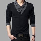 TFETTERS Brand Autumn Fashion Men T-shirt T-Shirt Men Patchwork V-Neck Long Sleeve Slim Fit T-Shirt Cotton Plus Size 4XL