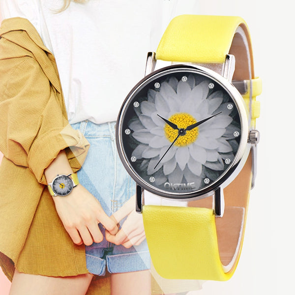 New Fashion Ladies Watch Womens Flower Casual Leather Analog Quartz
