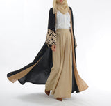 Black Laser Cut Flower Muslim Dress Abaya Islamic Women Malaysia Jilbab Djellaba Robe Musulmane Turkish Baju Open Kimono Kaftan