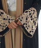 Black Laser Cut Flower Muslim Dress Abaya Islamic Women Malaysia Jilbab Djellaba Robe Musulmane Turkish Baju Open Kimono Kaftan