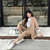 BGTEEVER  Casual Solid Women Pant Suits Notched Collar Blazer Jacket & Pencil Pant Khaki Female Suit Autumn 2019 high quality