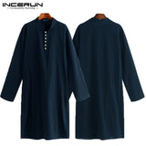 Brand Basic Kurta Mens Shirts Long Sleeve Kurta Dress Islamic Clothing Chemise Elegant Kaftan Robe Pakistani Man Clothes S-5XL