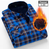 Y New Men's Long Sleeve Plaid Warm Thick Fleece Lining Shirt Fashion Soft Casual Flannel Shirt