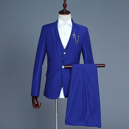 Latest Coat Pant Designs Men Suit Groosmen Men's Wedding Suit Slim Fit One Button Male 3 Piece (Jacket+Pants+Vest) Suit Purple