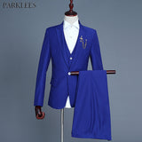 3 Piece Men Royal Blue Suit (Jacket+Pants+Vest) Brand Slim Fit Elegant Mens Wedding Groom Business