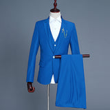 3 Piece Men Royal Blue Suit (Jacket+Pants+Vest) Brand Slim Fit Elegant Mens Wedding Groom Business