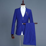 3 Piece Men Royal Blue Suit (Jacket+Pants+Vest) Brand Slim Fit Elegant Mens Wedding Groom Business