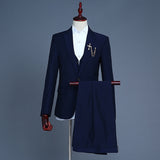 3 Piece Men Royal Blue Suit (Jacket+Pants+Vest) Brand Slim Fit Elegant Mens Wedding Groom Business