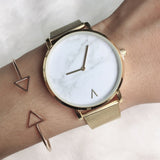 Brand Creative Mesh Band Marble Quartz Watch Casual Women Stainless Steel Wristwatches